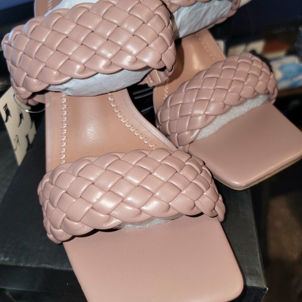 Women's Braided Heeled Sandals Strappy Square Open Toe Slip On Mules